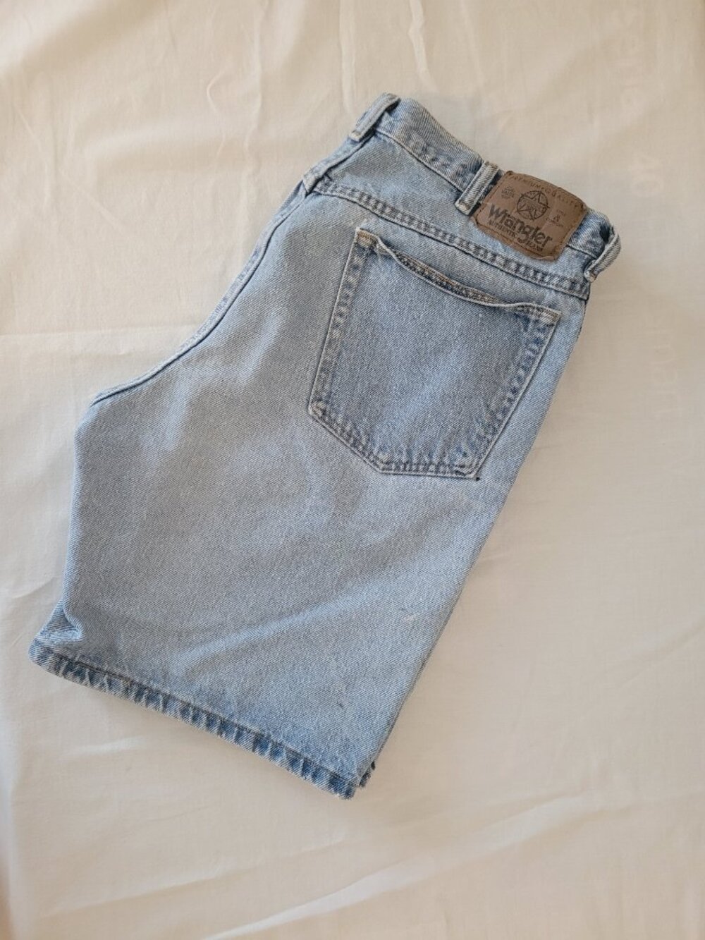 Blue Jean Shorts Womens Wrangler Distressed Worn Stained